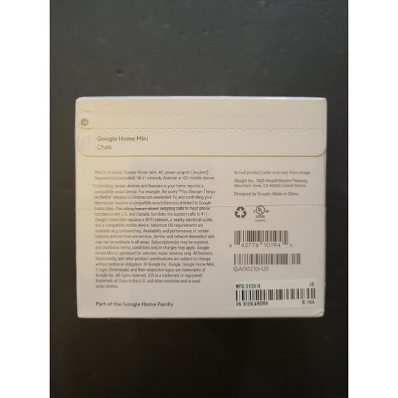 Google Home Mini Smart Speaker w/Google Assistant-Chalk (GA00210-US) NEW SEALED - Picture 5 of 6